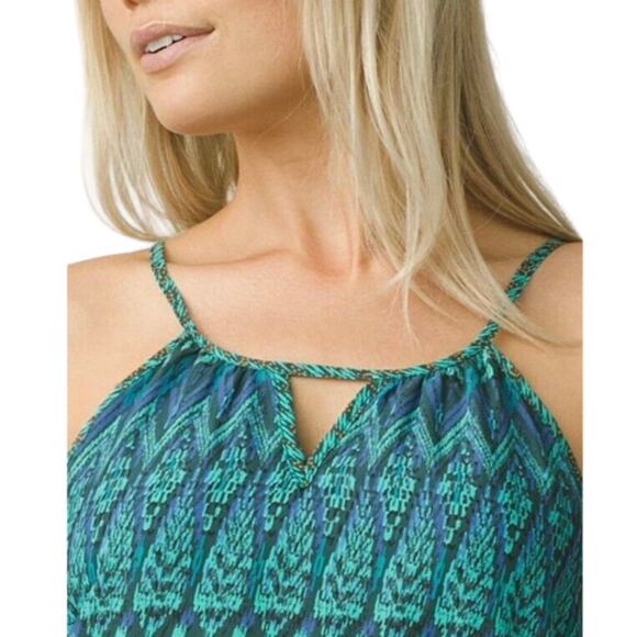 Prana Women's Nari Ikat Green Laurel Halter Relaxed Fit Midi Dress - Size Large - Picture 2 of 8